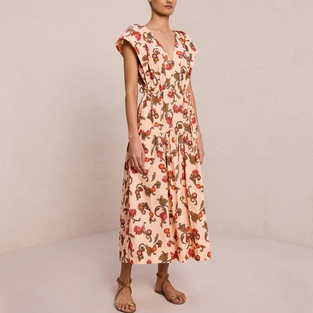 ALC beige pink paisley floral print cotton maxi dress